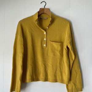 Everlane ReCashmere Button Mockneck Sweater, Yellow, Size Large